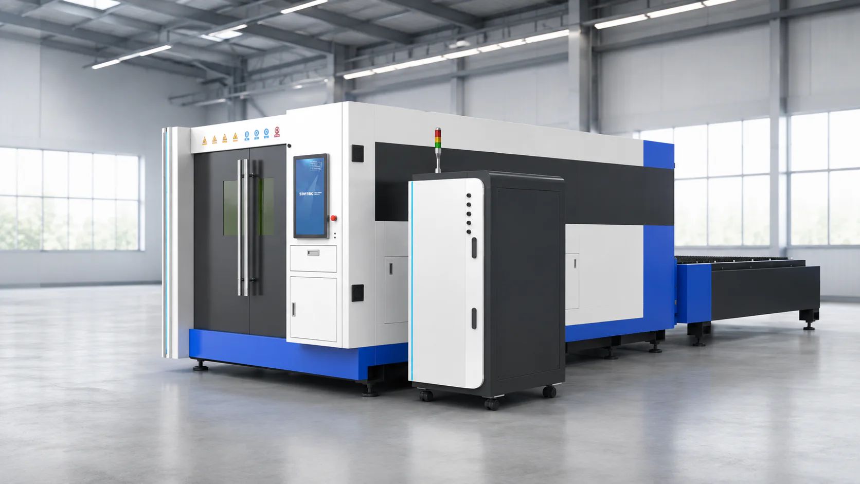 Impianto di taglio laser con tavola di scambio e sorgente laser a fibra da 4 kW